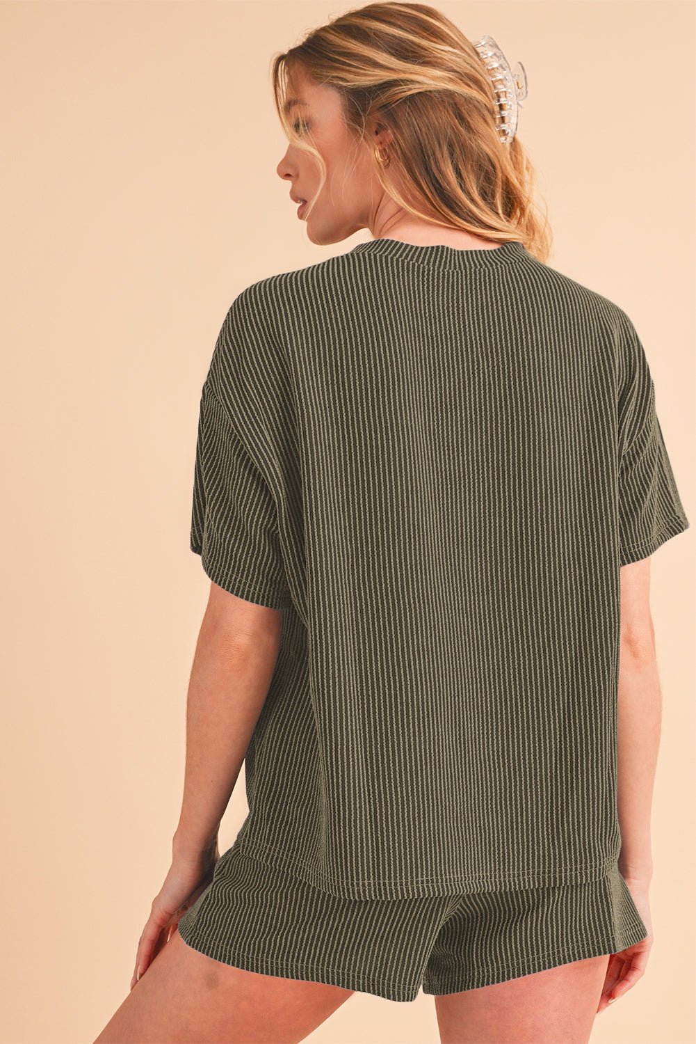 Iceland Blue Ribbed Textured Loose Fit Tee & Shorts Set - MAD RUFFI