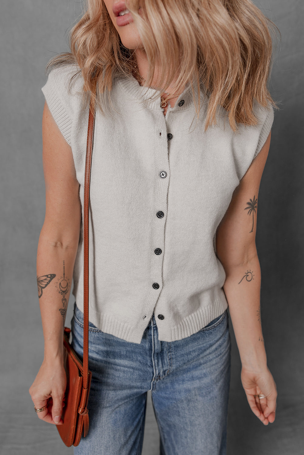 Jet Stream Button Up O Neck Sweater Vest - Cardigans