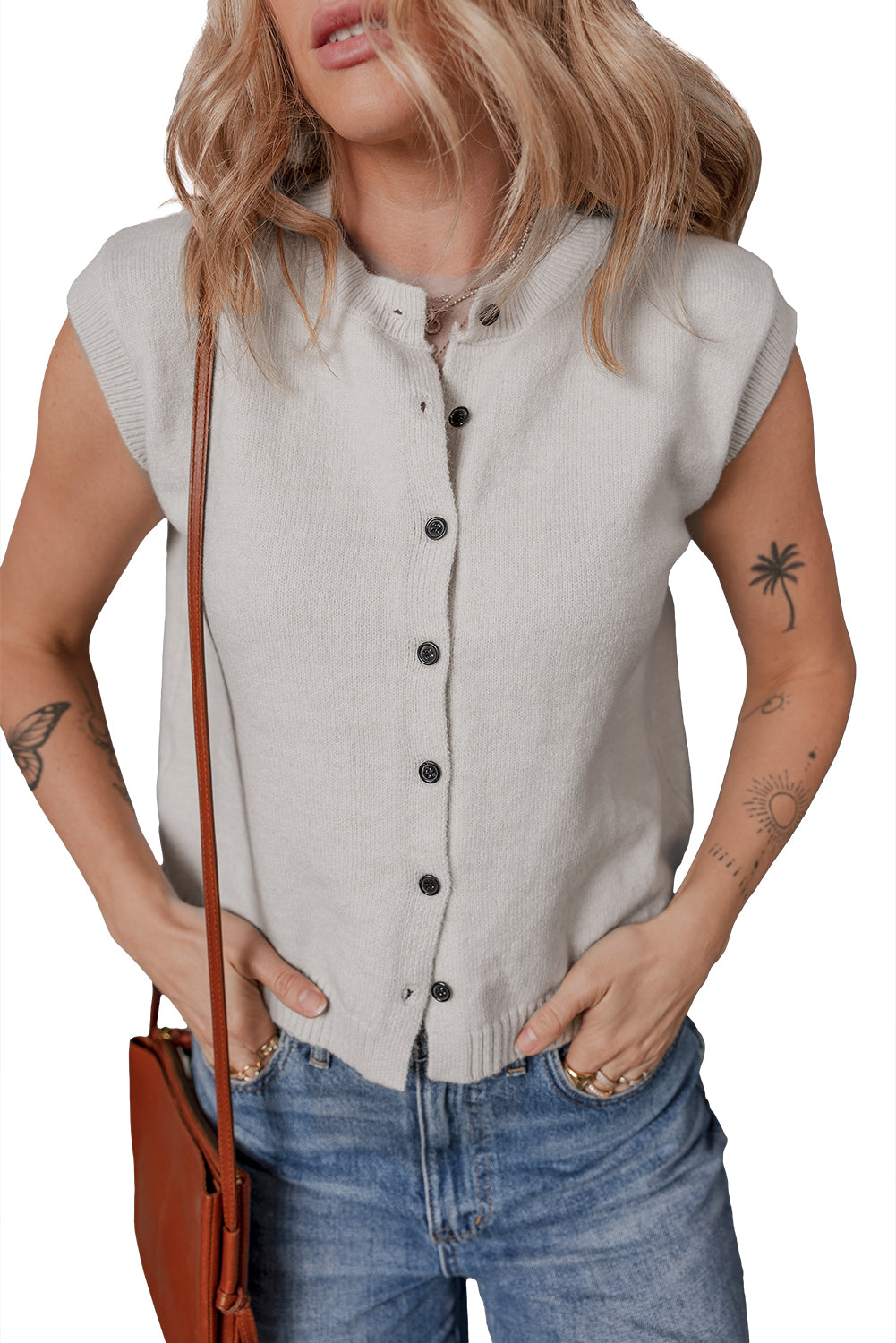 Jet Stream Button Up O Neck Sweater Vest - Cardigans