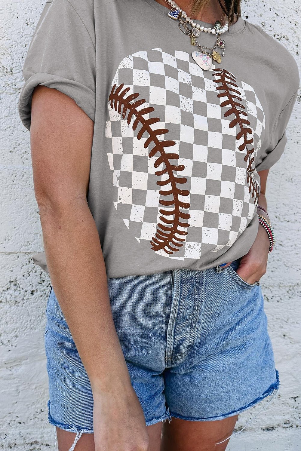 Jet Stream Checkered Baseball Graphic Tee - MAD RUFFI