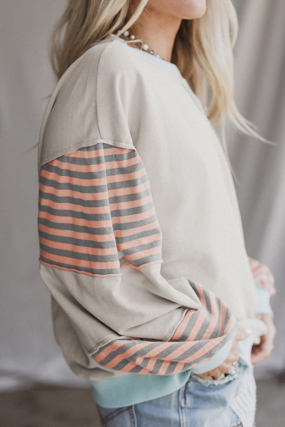 Jet Stream Colorblock Patchwork Striped Sleeve Sweatshirt - MAD RUFFI