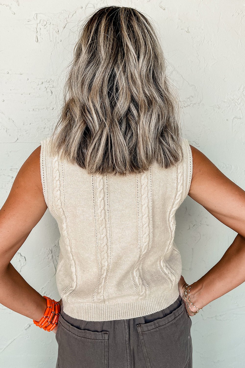 Jet Stream Embroidered Floral Cable Knit Vest Top - MAD RUFFI