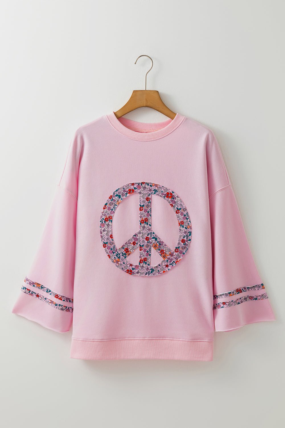 Jet Stream Floral Peace Sign Drop Shoulder Top - MAD RUFFI