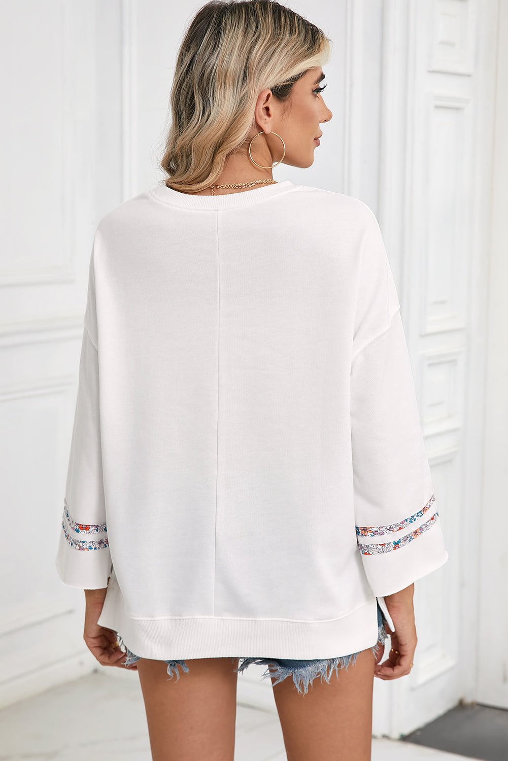 Jet Stream Floral Peace Sign Drop Shoulder Top - MAD RUFFI