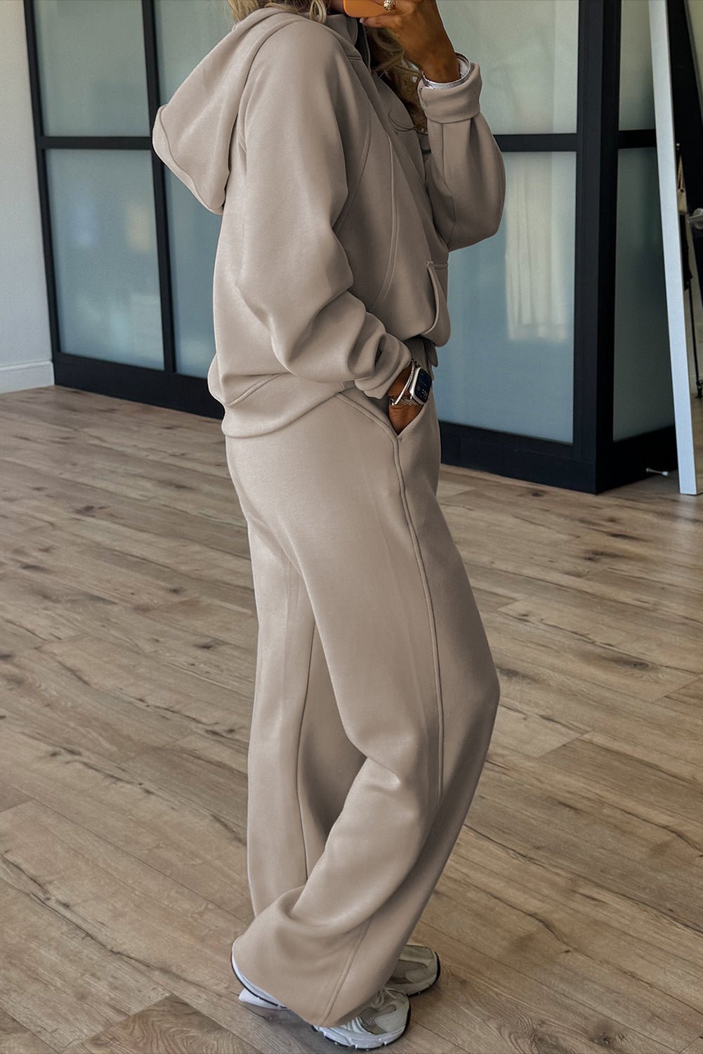 Jet Stream Half Zip Thumbhole Sleeve Hoodie Active Pants 2pcs Outfit - MAD RUFFI