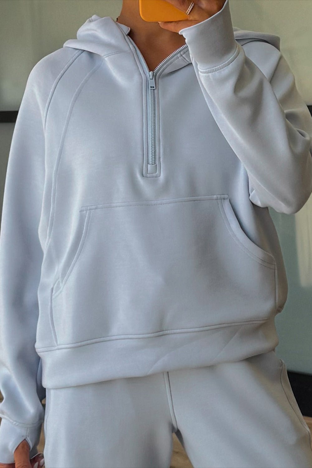 Jet Stream Half Zip Thumbhole Sleeve Hoodie Active Pants 2pcs Outfit - MAD RUFFI