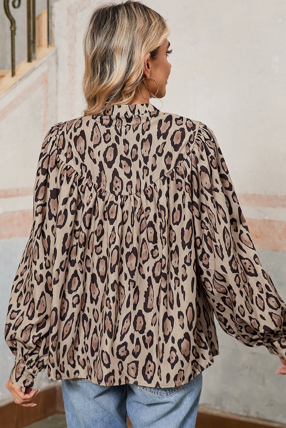 Jet Stream Leopard Print Balloon Sleeve Loose Blouse - MAD RUFFI