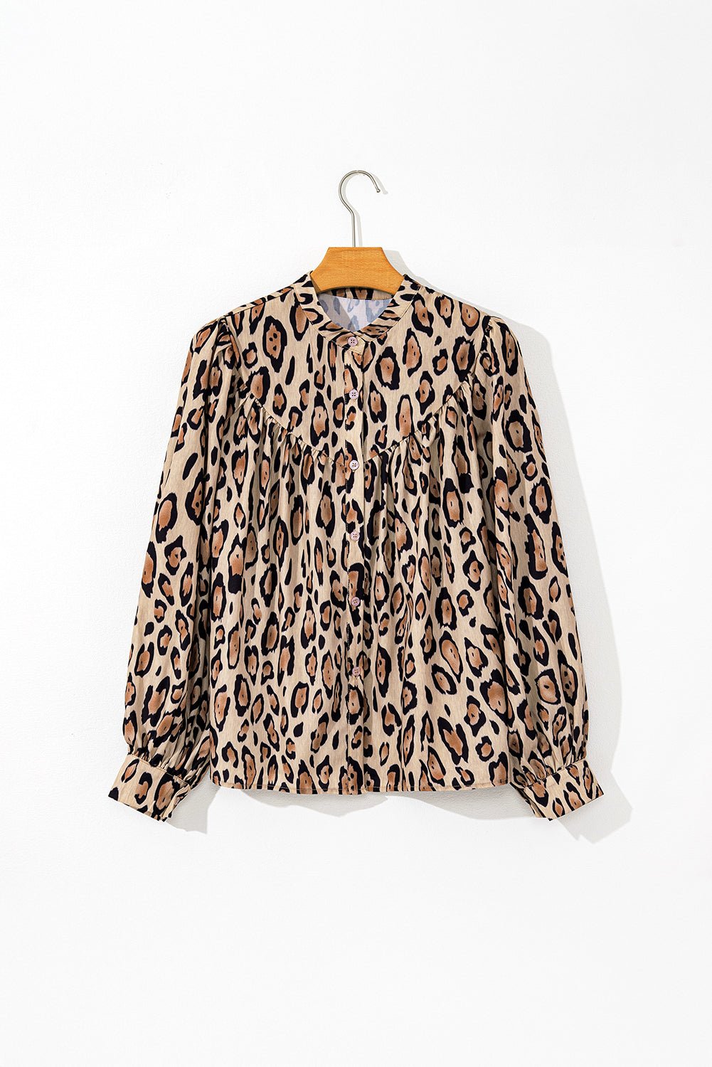 Jet Stream Leopard Print Balloon Sleeve Loose Blouse - MAD RUFFI