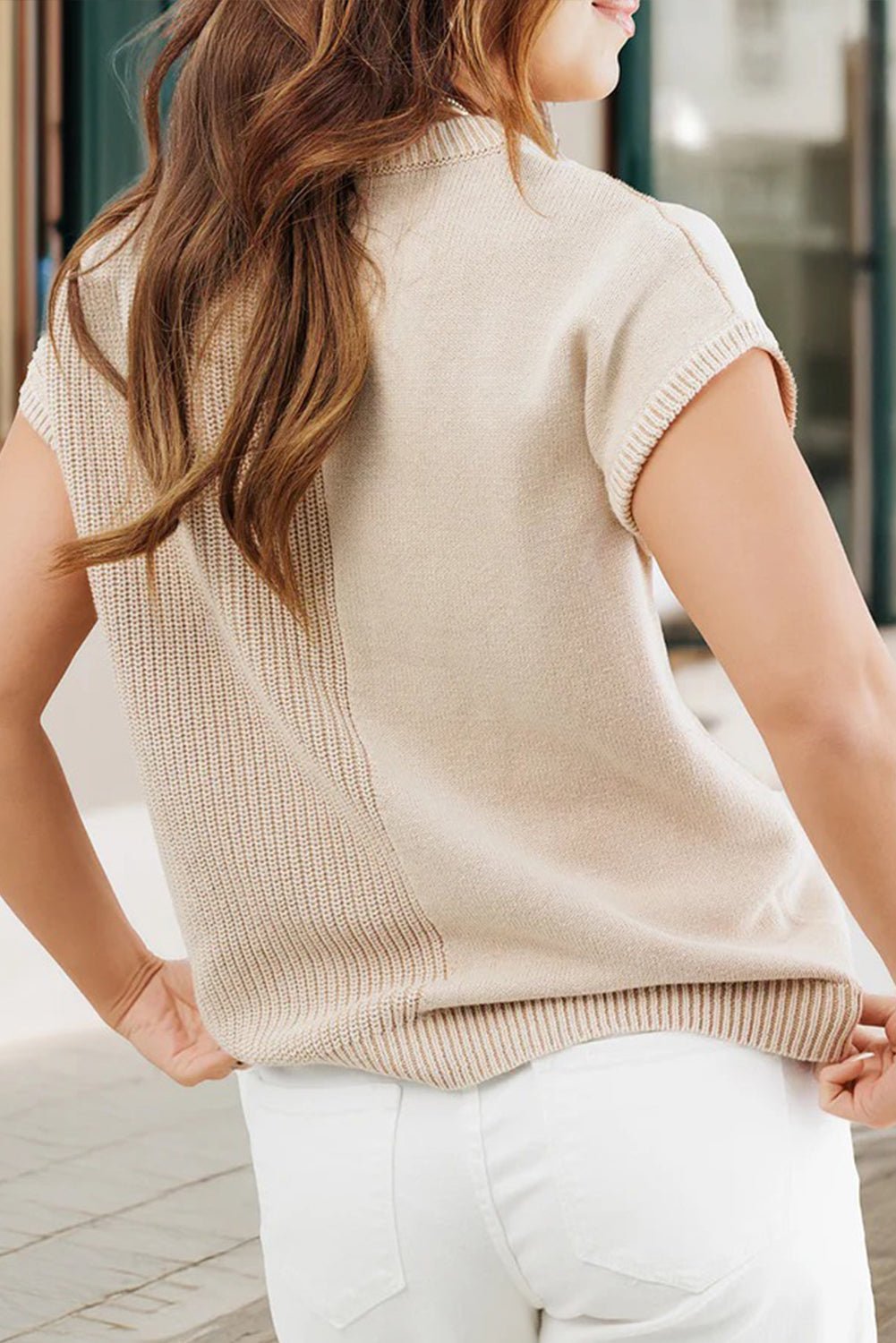 Jet Stream Mixed Knits Pocket Short Sleeve Sweater - MAD RUFFI