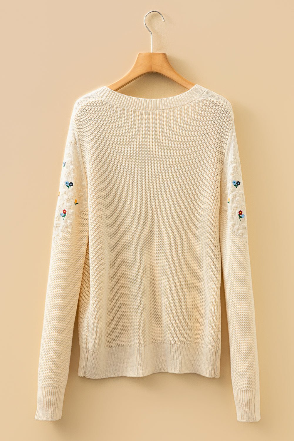 Jet Stream Mixed Texture Knit Flower Embroidered Detail Casual Sweater - MAD RUFFI