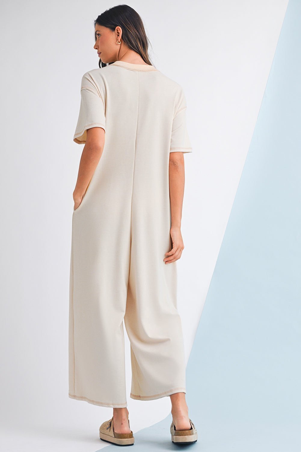 Jet Stream Patchwork Pocket Short Sleeve Jumpsuit - MAD RUFFI