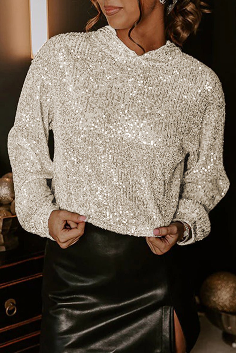 Jet Stream Sequin Hooded Long Sleeve Top - MAD RUFFI