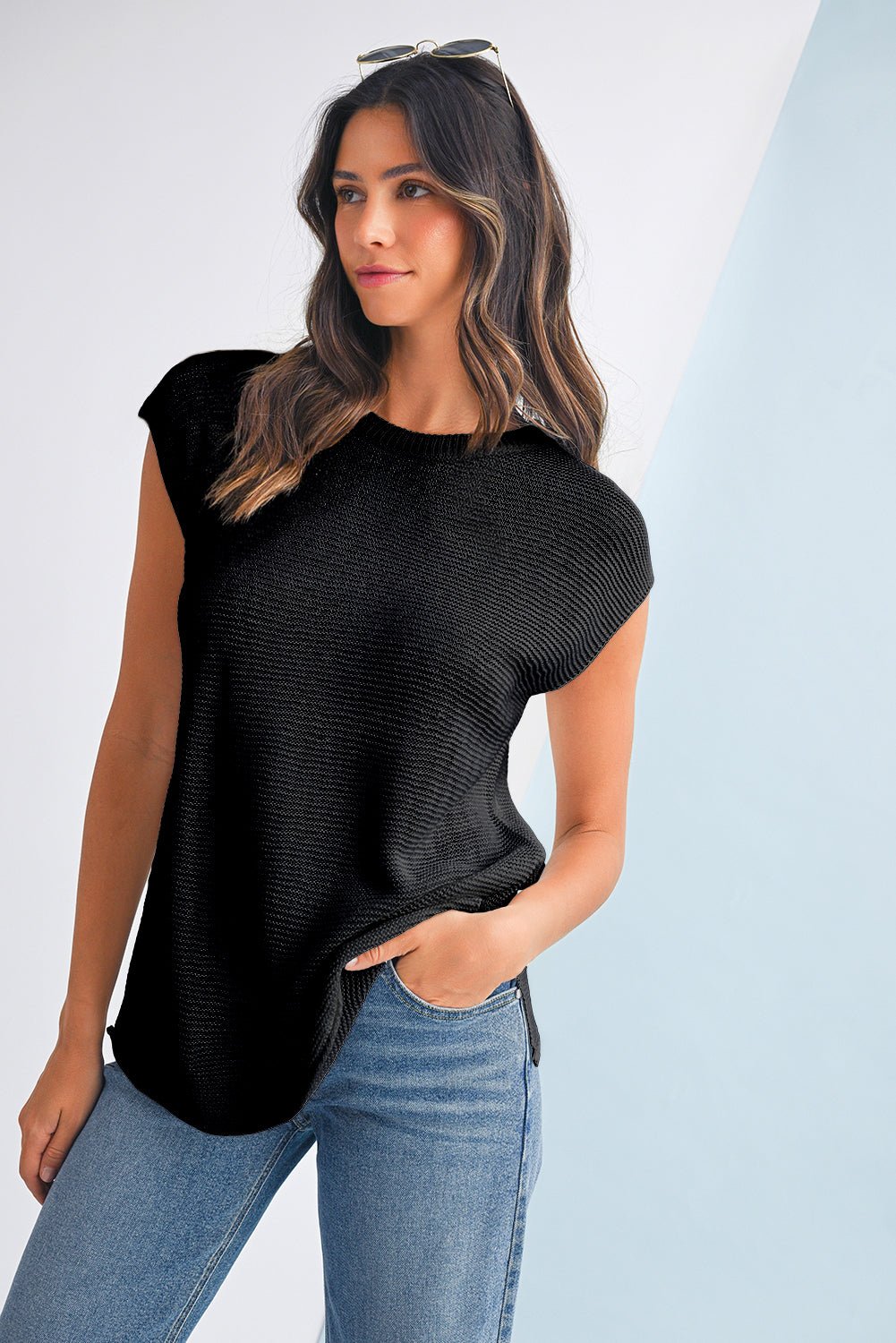 Jet Stream Solid Color Side Slits Sweater Tee - MAD RUFFI