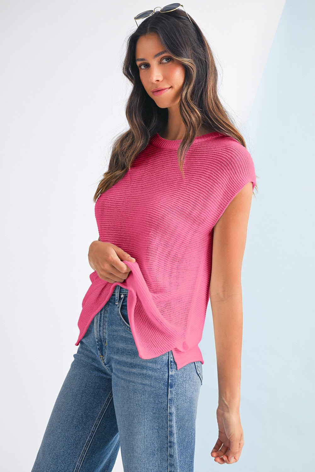 Jet Stream Solid Color Side Slits Sweater Tee - MAD RUFFI