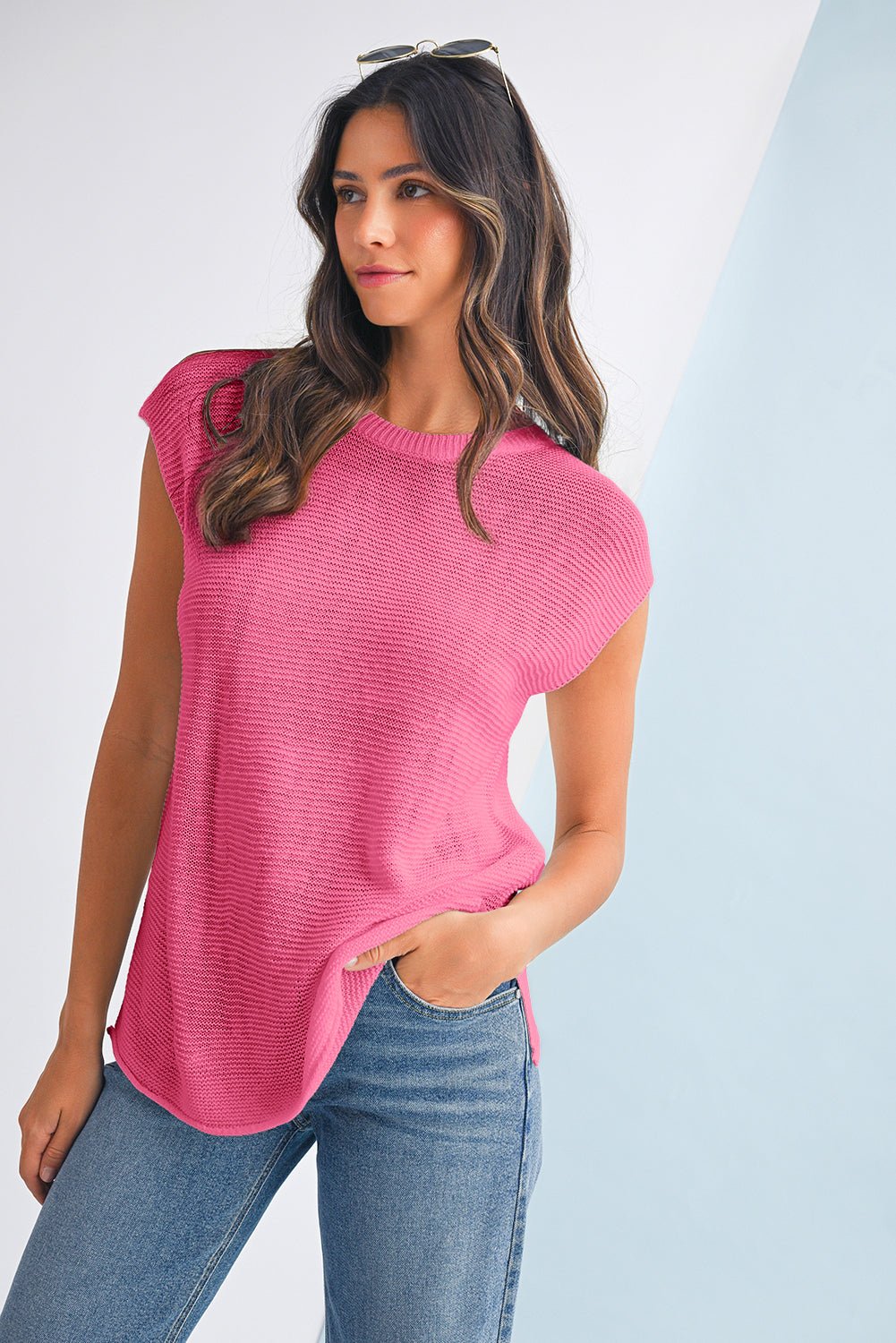 Jet Stream Solid Color Side Slits Sweater Tee - MAD RUFFI