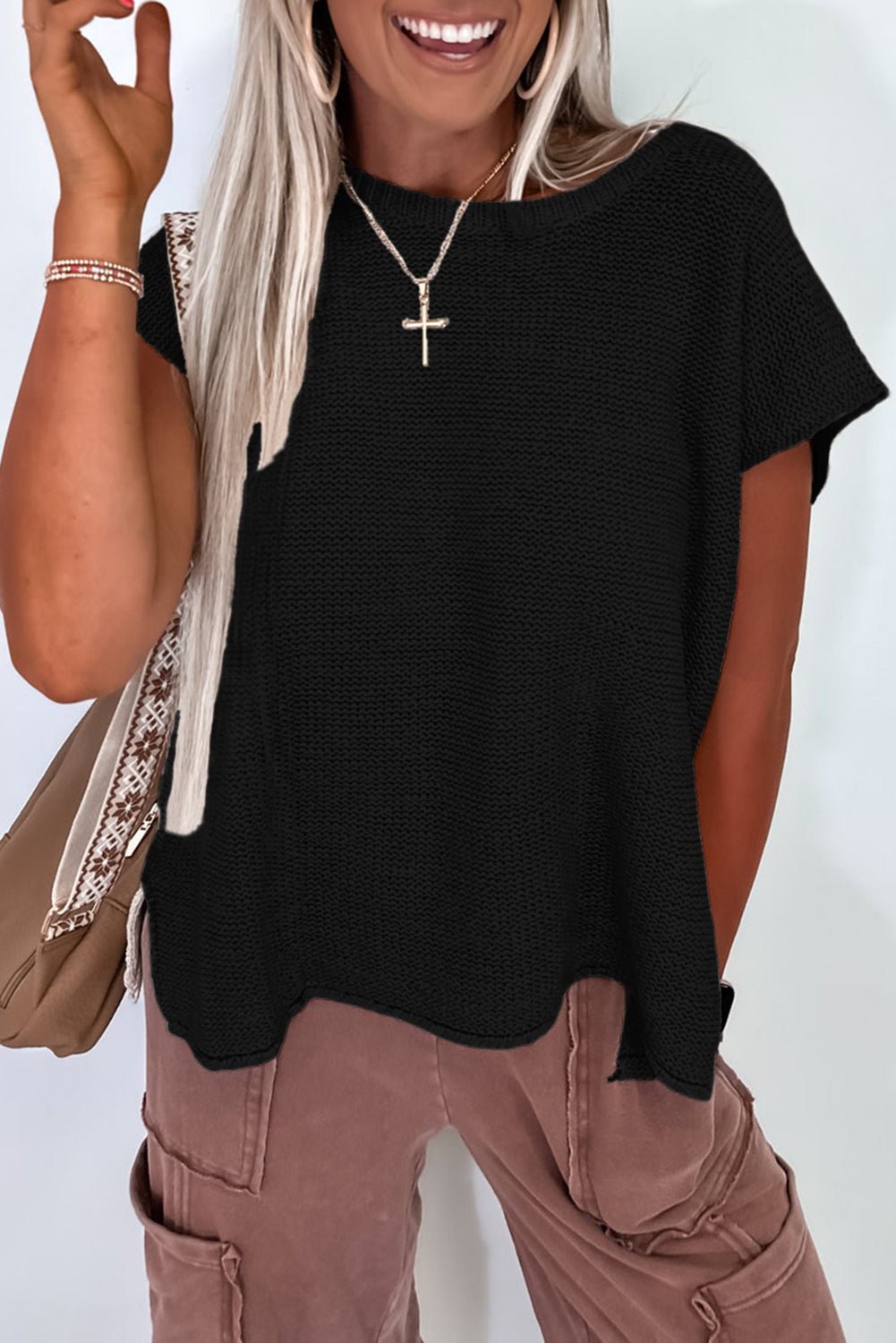 Jet Stream Solid Color Side Slits Sweater Tee - MAD RUFFI