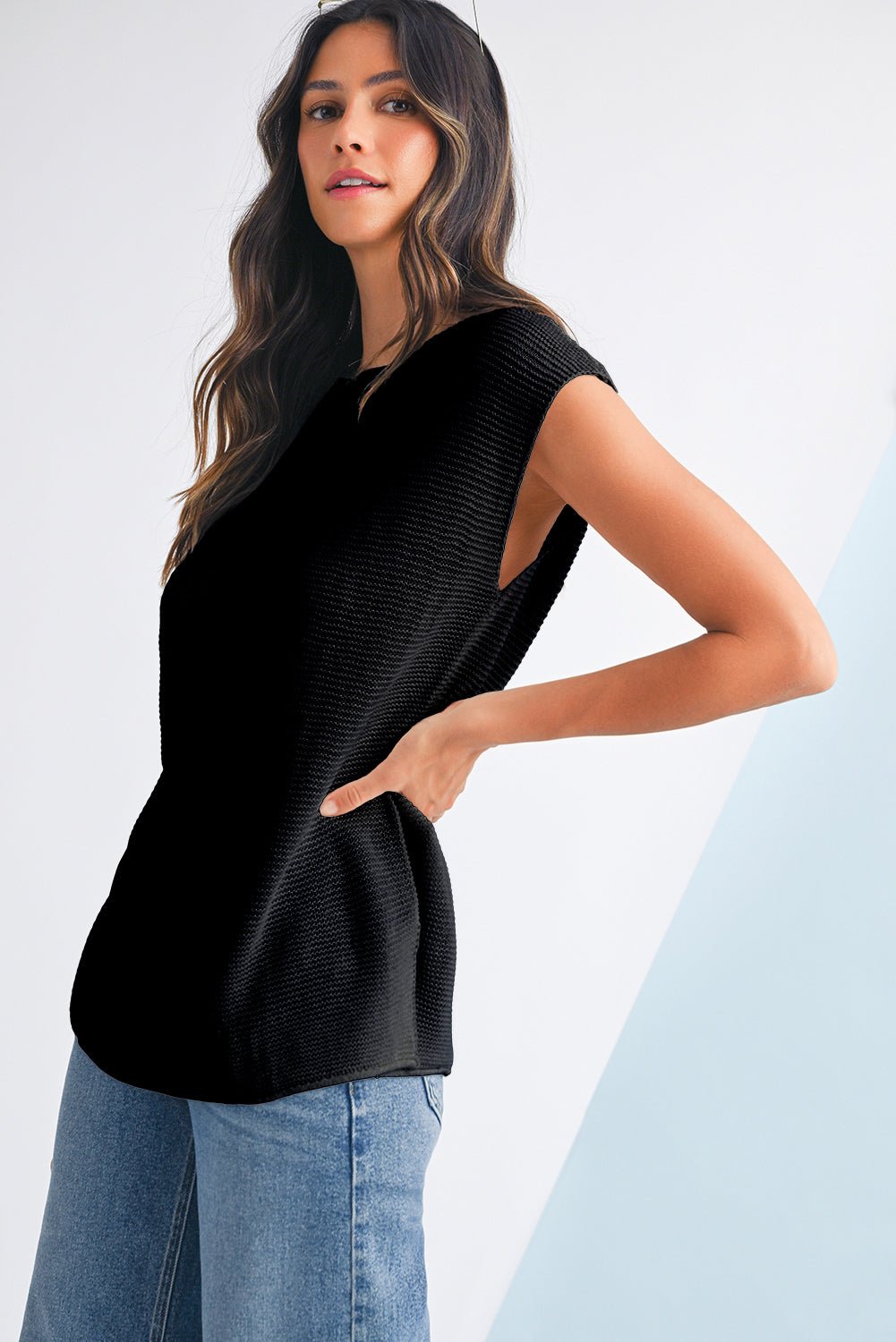 Jet Stream Solid Color Side Slits Sweater Tee - MAD RUFFI