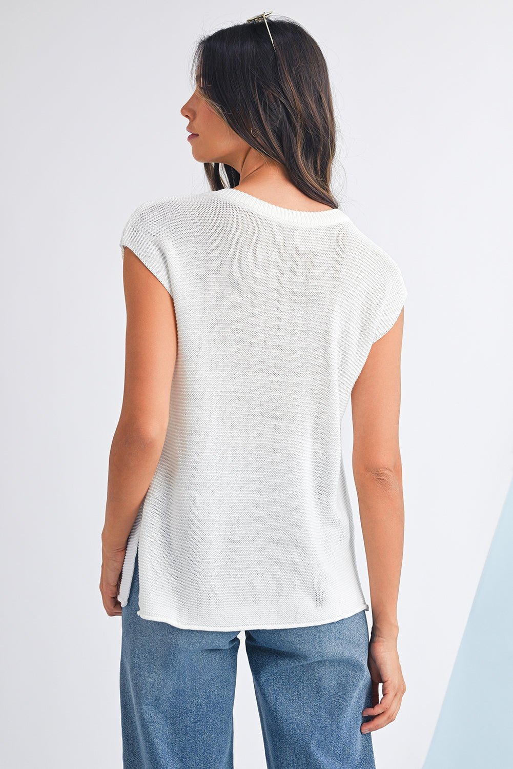 Jet Stream Solid Color Side Slits Sweater Tee - MAD RUFFI