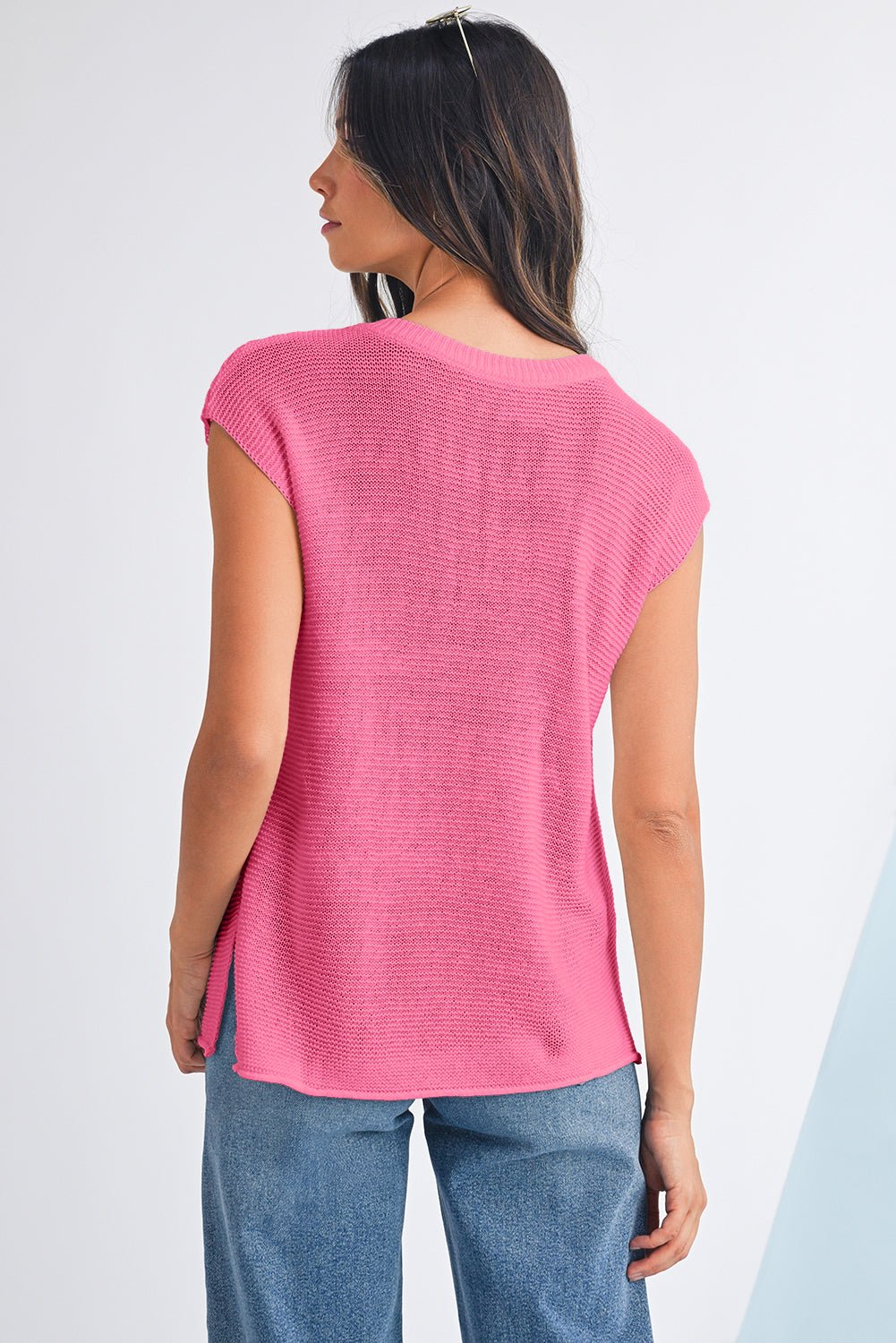 Jet Stream Solid Color Side Slits Sweater Tee - MAD RUFFI