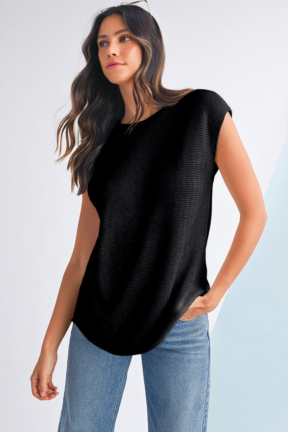 Jet Stream Solid Color Side Slits Sweater Tee - MAD RUFFI