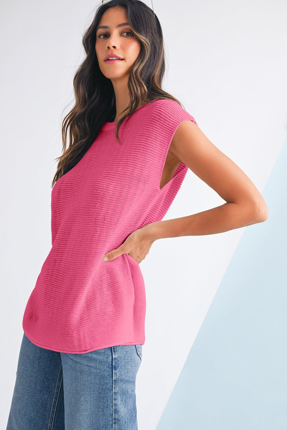 Jet Stream Solid Color Side Slits Sweater Tee - MAD RUFFI
