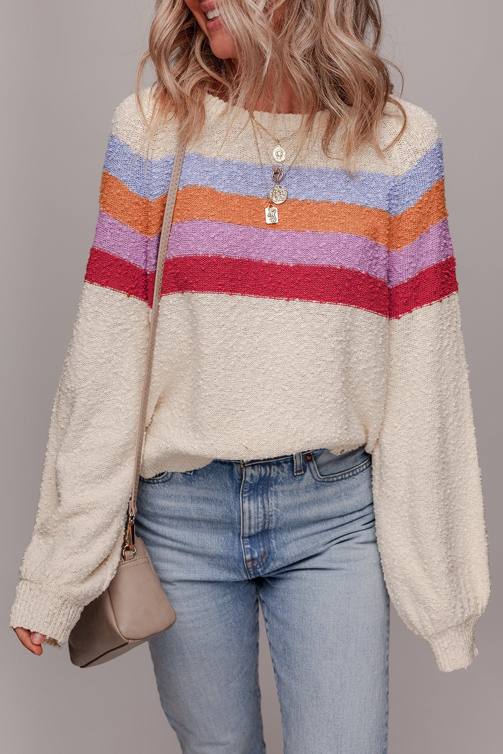 Jet Stream Striped Colorblock Drop Shoulder Textured Sweater - MAD RUFFI