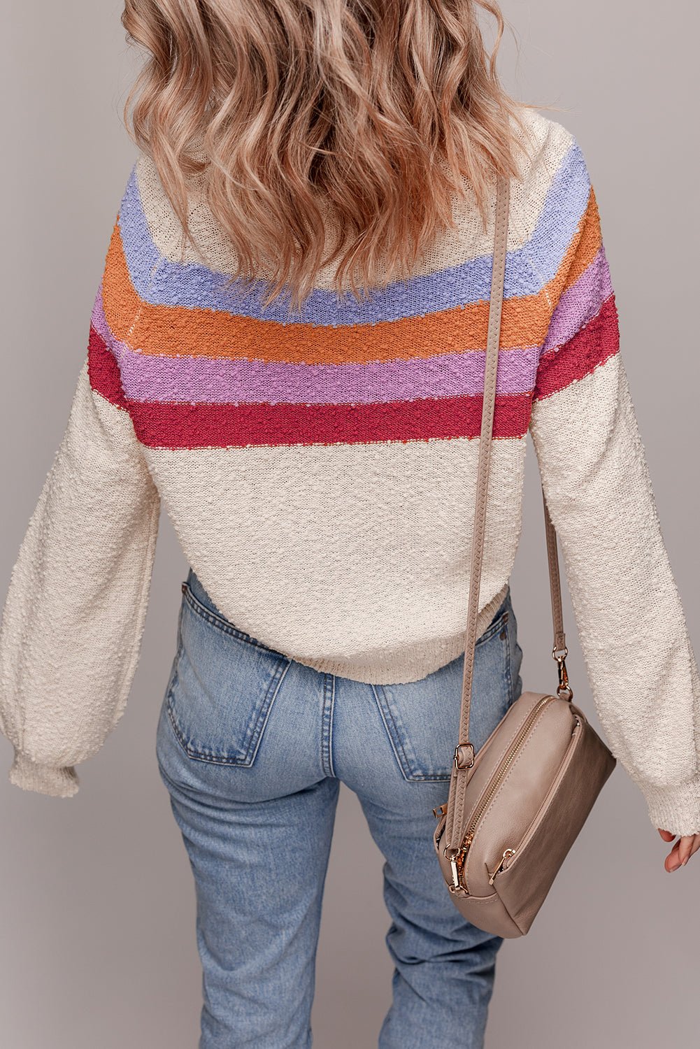 Jet Stream Striped Colorblock Drop Shoulder Textured Sweater - MAD RUFFI
