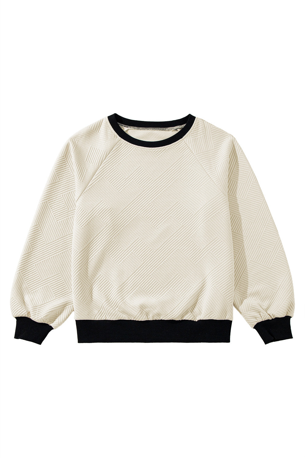 Jet Stream Textured Contrast Trim Raglan Sleeve Top - MAD RUFFI