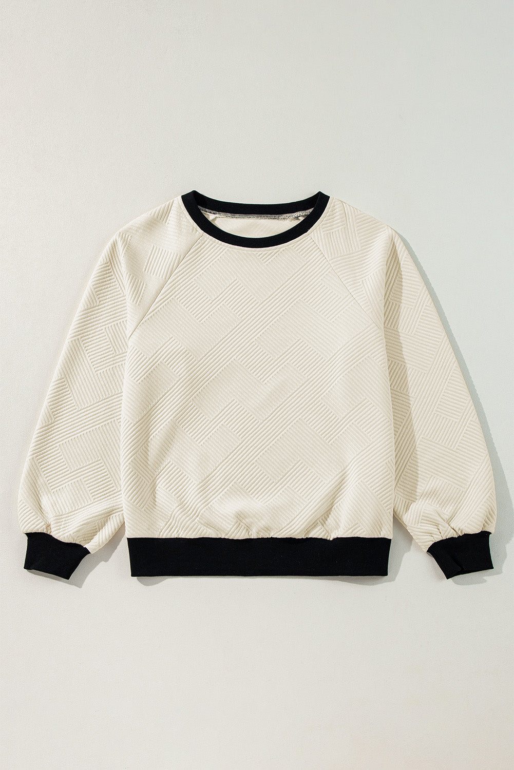 Jet Stream Textured Contrast Trim Raglan Sleeve Top - MAD RUFFI