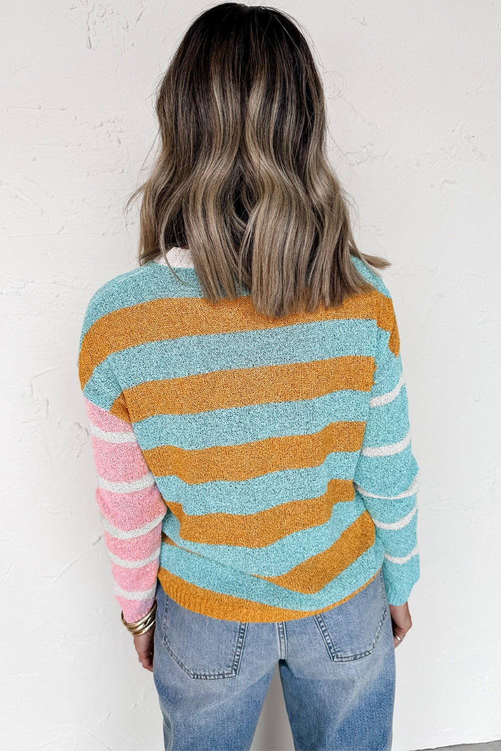 Jurassic Gold Colorblock Striped Pullover Sweater - MAD RUFFI
