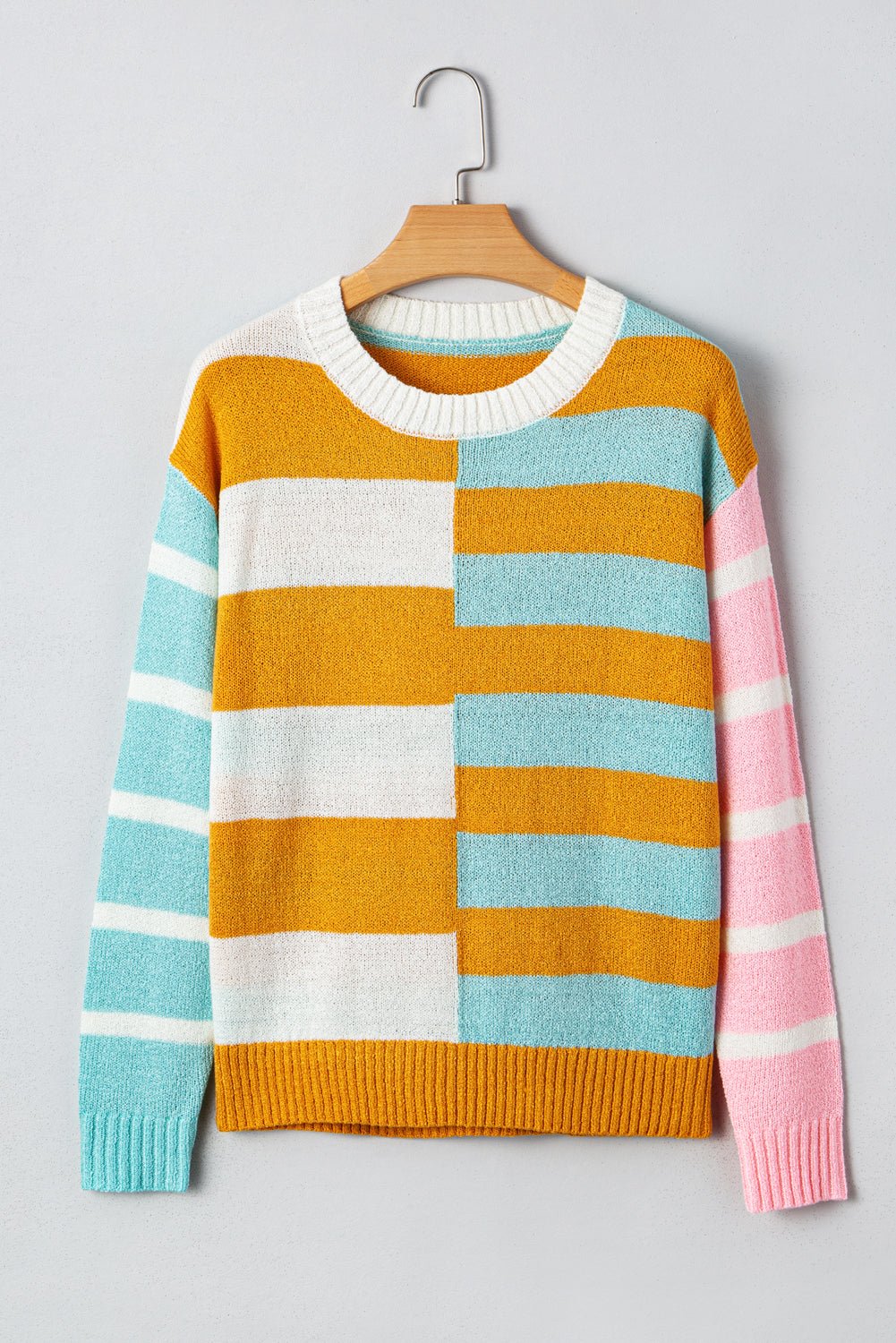 Jurassic Gold Colorblock Striped Pullover Sweater - MAD RUFFI