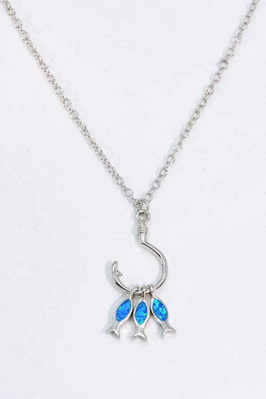 Silver Opal Fish Pendant Necklace