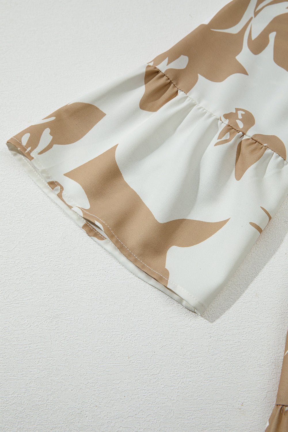 Khaki Abstract Print Ruffle Sleeve Tiered A - line Plus Size Long Dress - MAD RUFFI