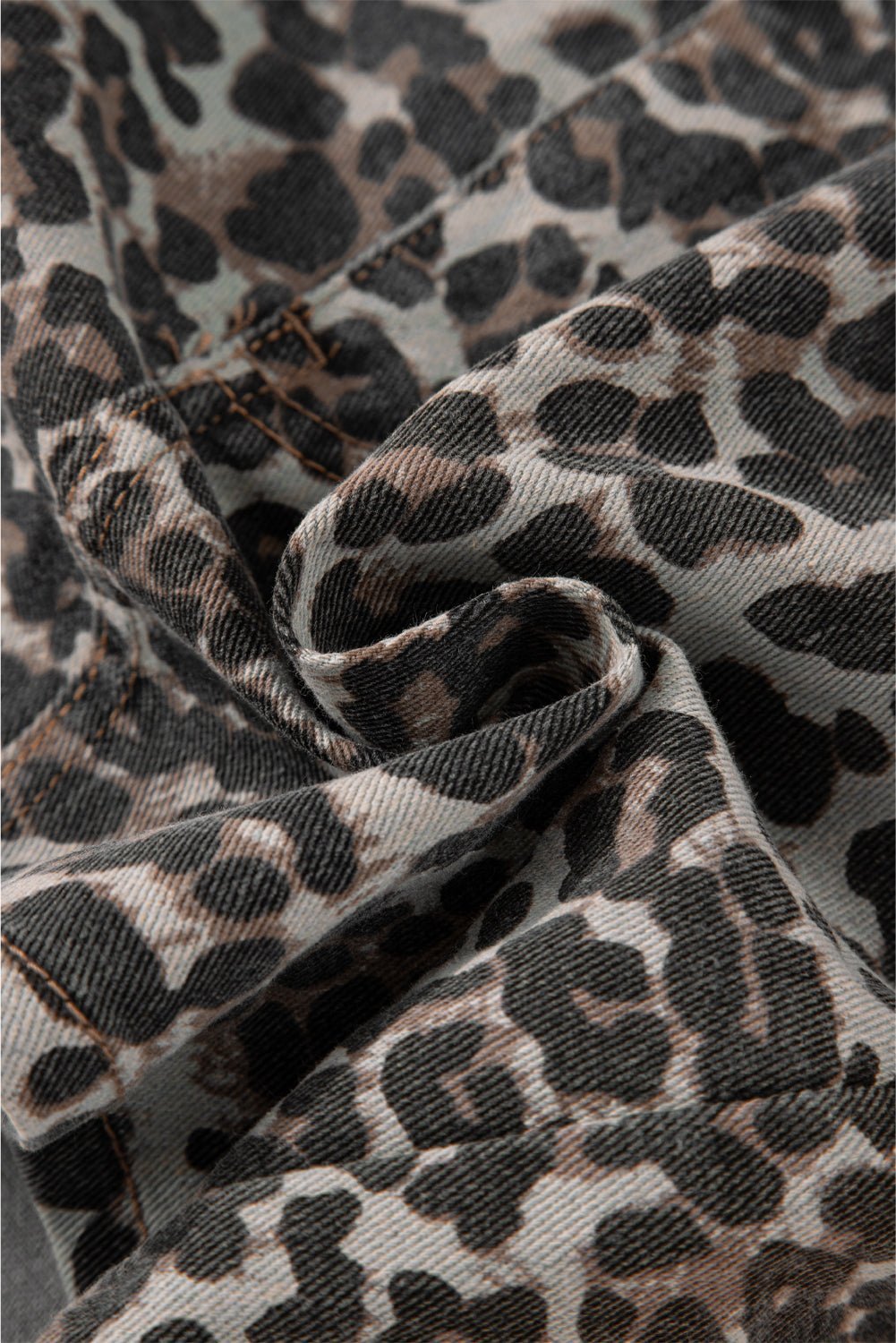 Khaki Allover Leopard Print Denim Mini Skirt - MAD RUFFI