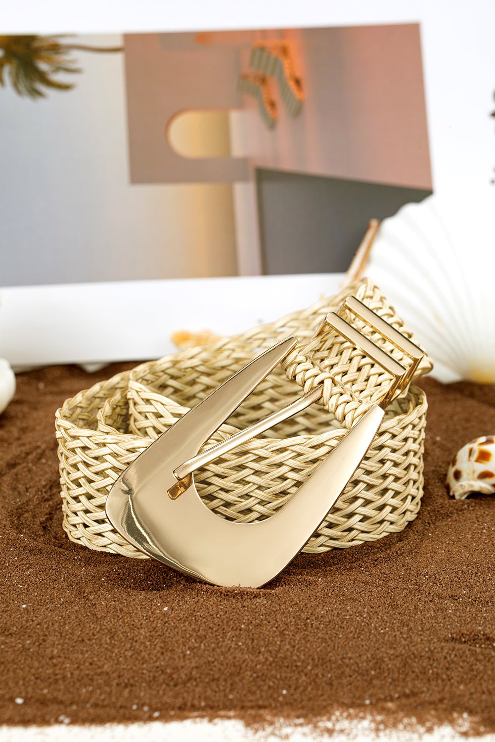 Khaki Bohemian Woven Thin Waist Belt - MAD RUFFI