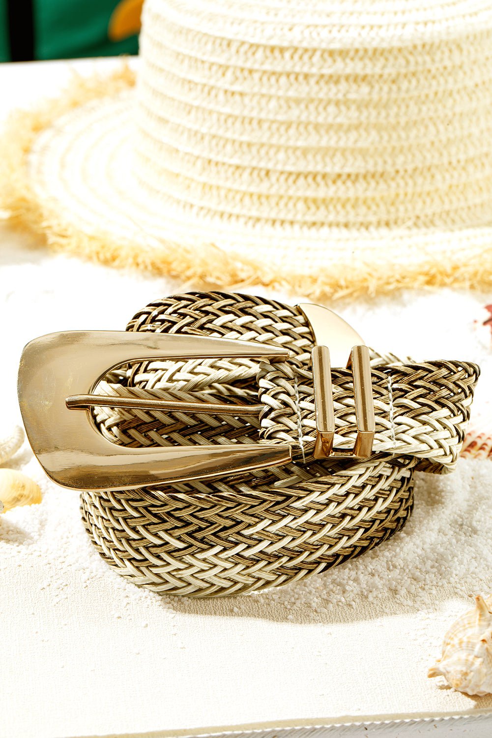 Khaki Bohemian Woven Thin Waist Belt - MAD RUFFI