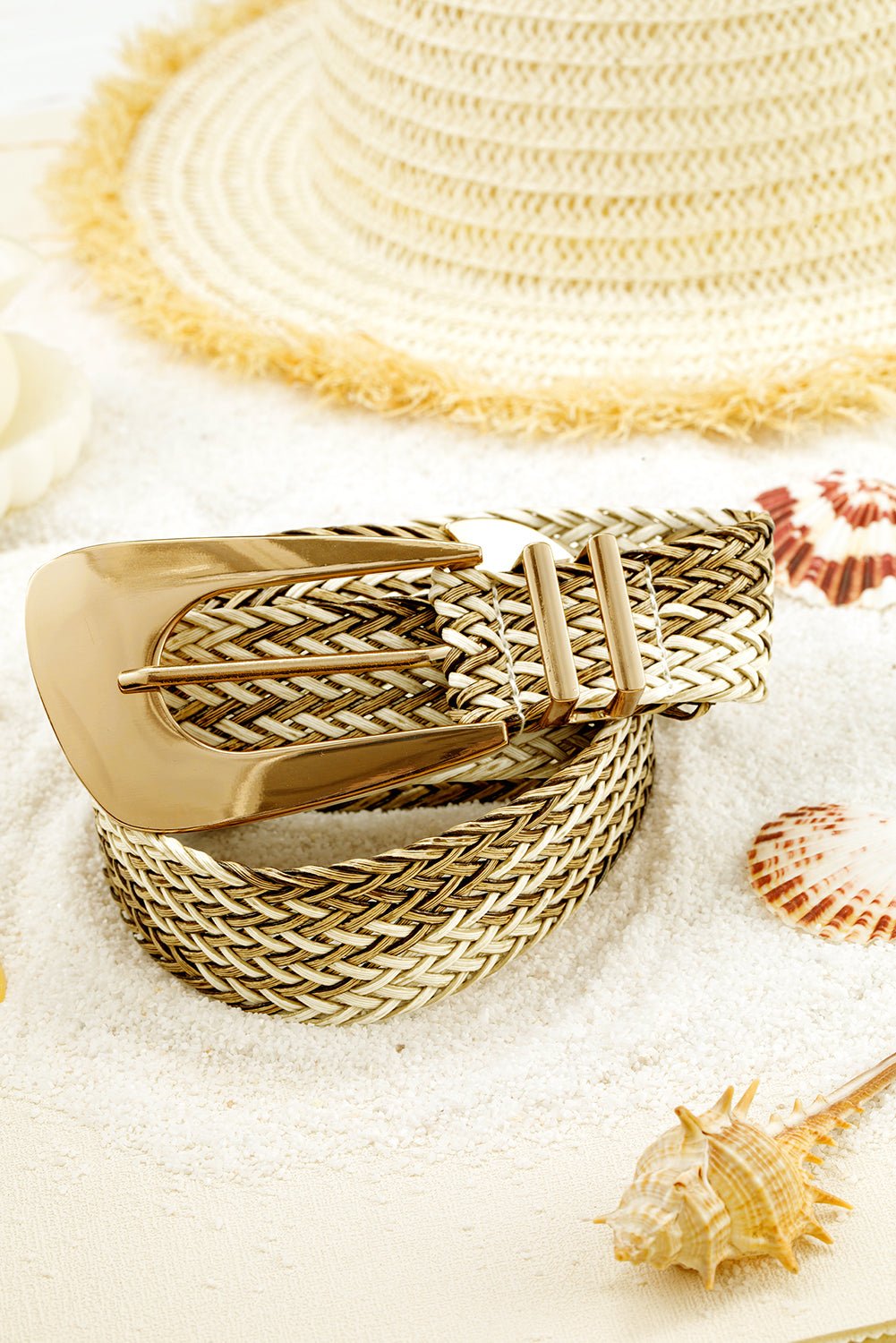 Khaki Bohemian Woven Thin Waist Belt - MAD RUFFI