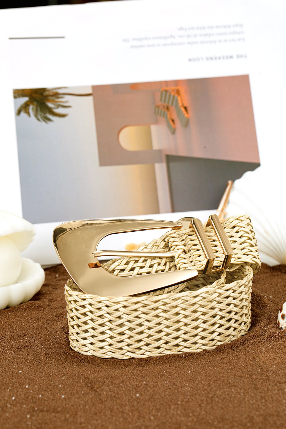 Khaki Bohemian Woven Thin Waist Belt - MAD RUFFI