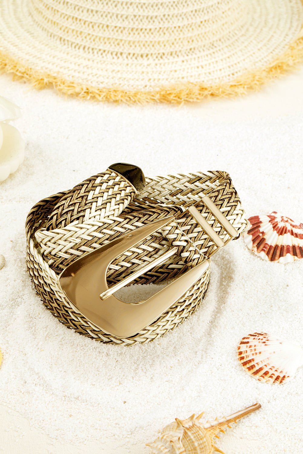 Khaki Bohemian Woven Thin Waist Belt - MAD RUFFI