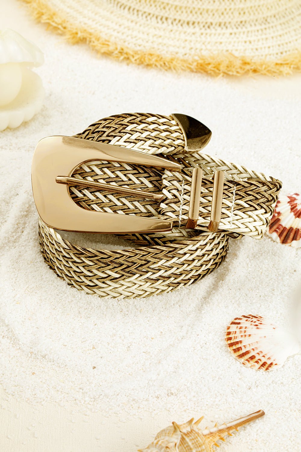 Khaki Bohemian Woven Thin Waist Belt - MAD RUFFI