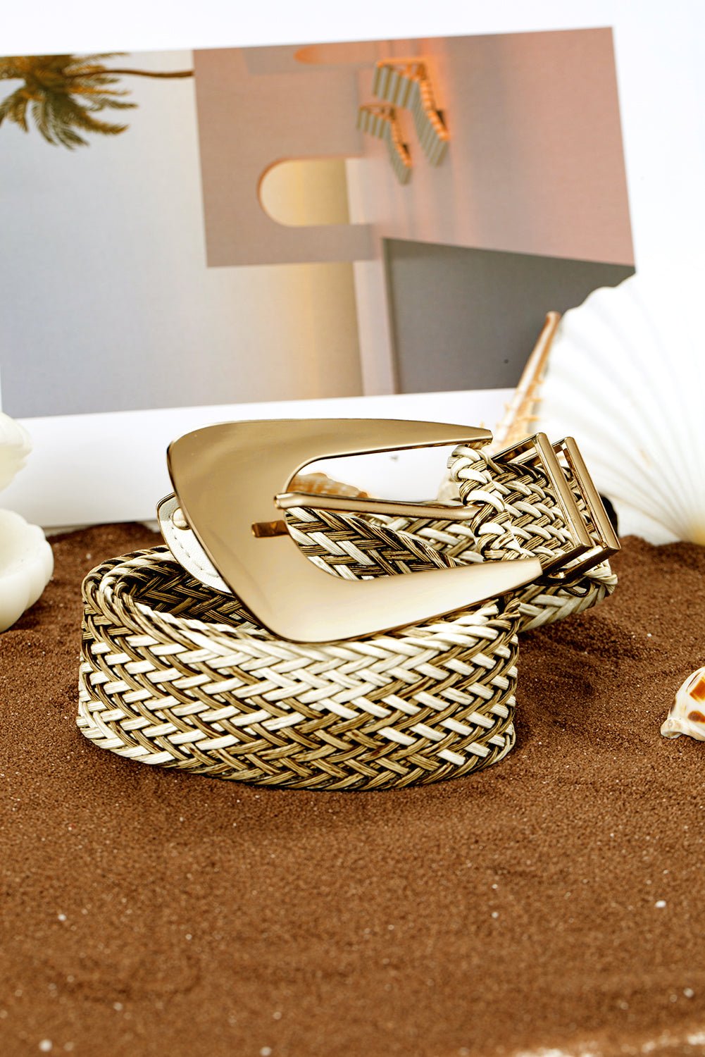 Khaki Bohemian Woven Thin Waist Belt - MAD RUFFI