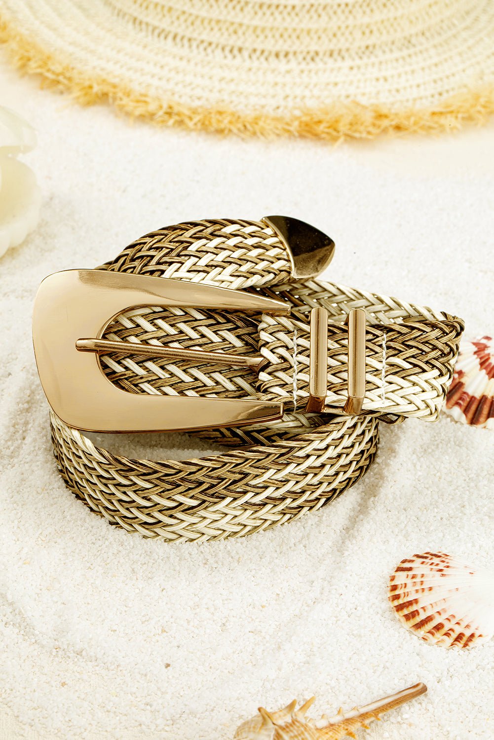 Khaki Bohemian Woven Thin Waist Belt - MAD RUFFI