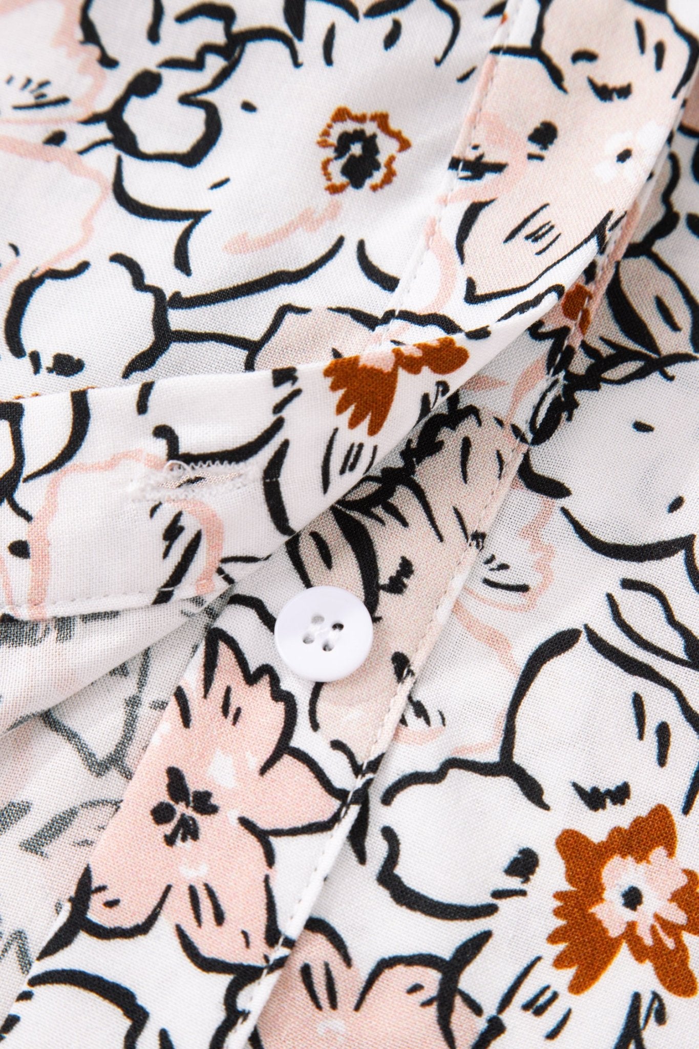 Khaki Bold Floral Print Frilled Puff Sleeve Button Down Shirt - MAD RUFFI