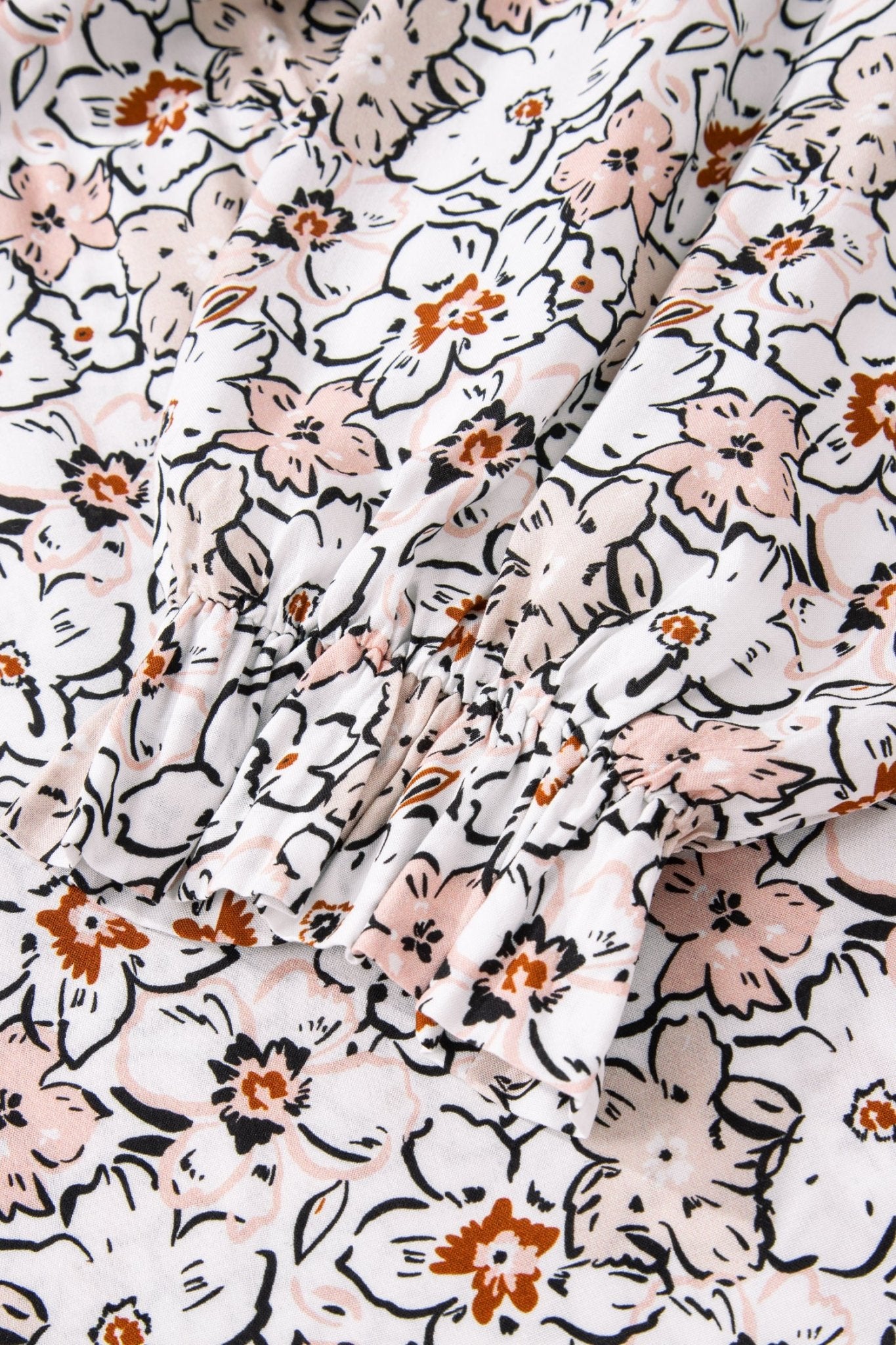 Khaki Bold Floral Print Frilled Puff Sleeve Button Down Shirt - MAD RUFFI