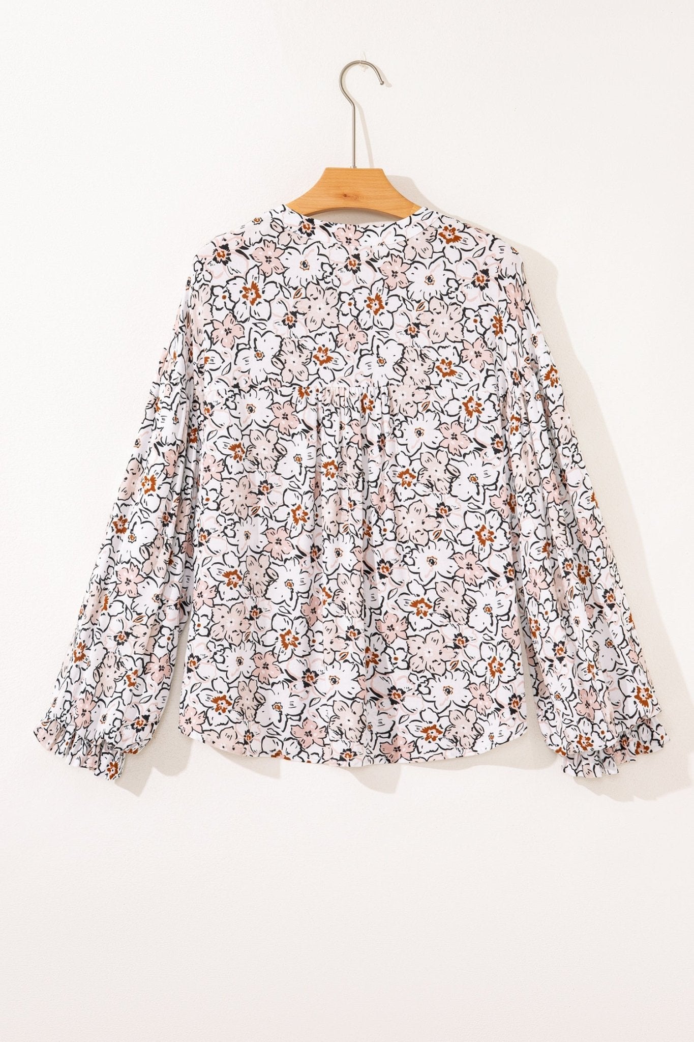 Khaki Bold Floral Print Frilled Puff Sleeve Button Down Shirt - MAD RUFFI
