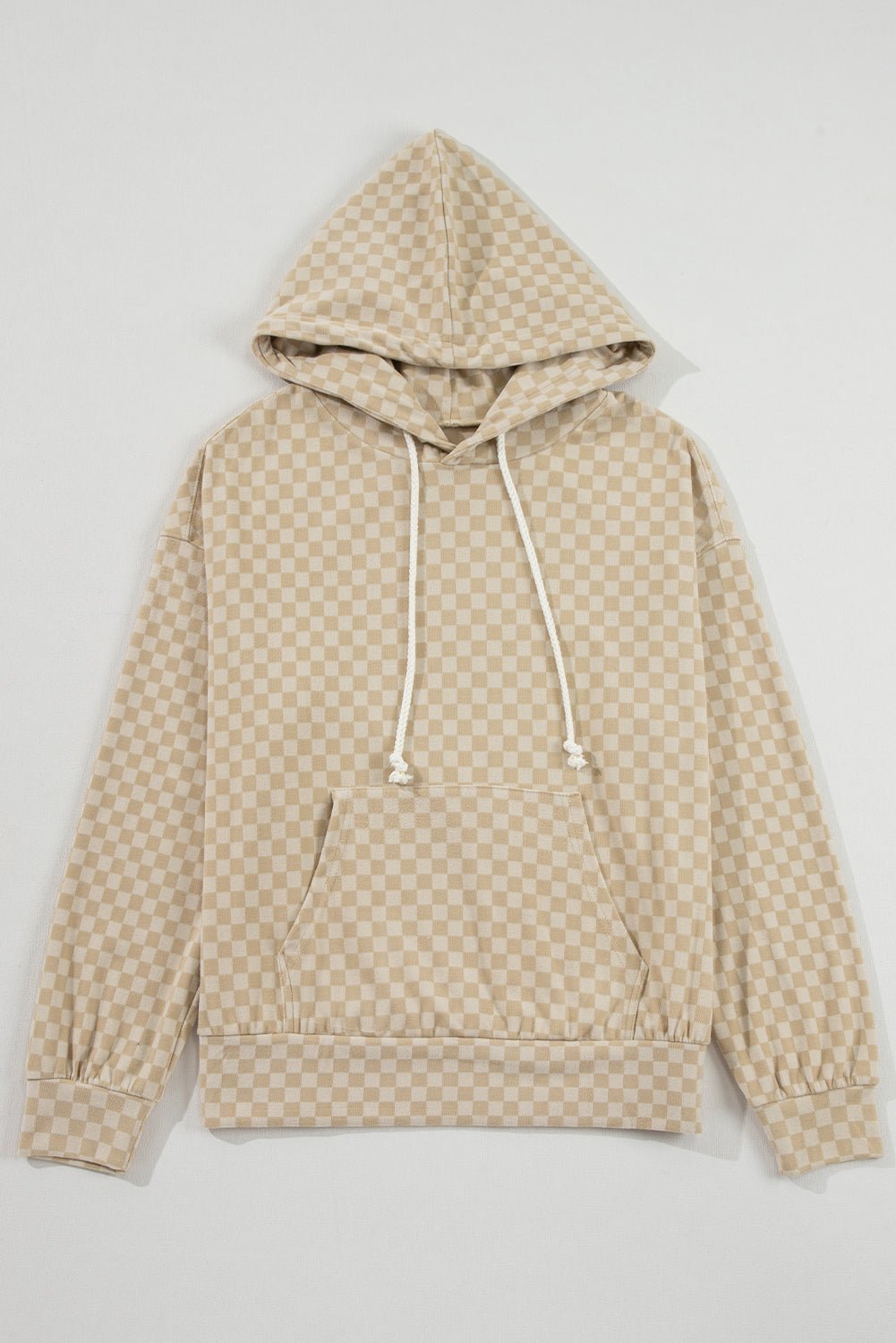 Khaki Checkered Kangaroo Pocket Hoodie - MAD RUFFI
