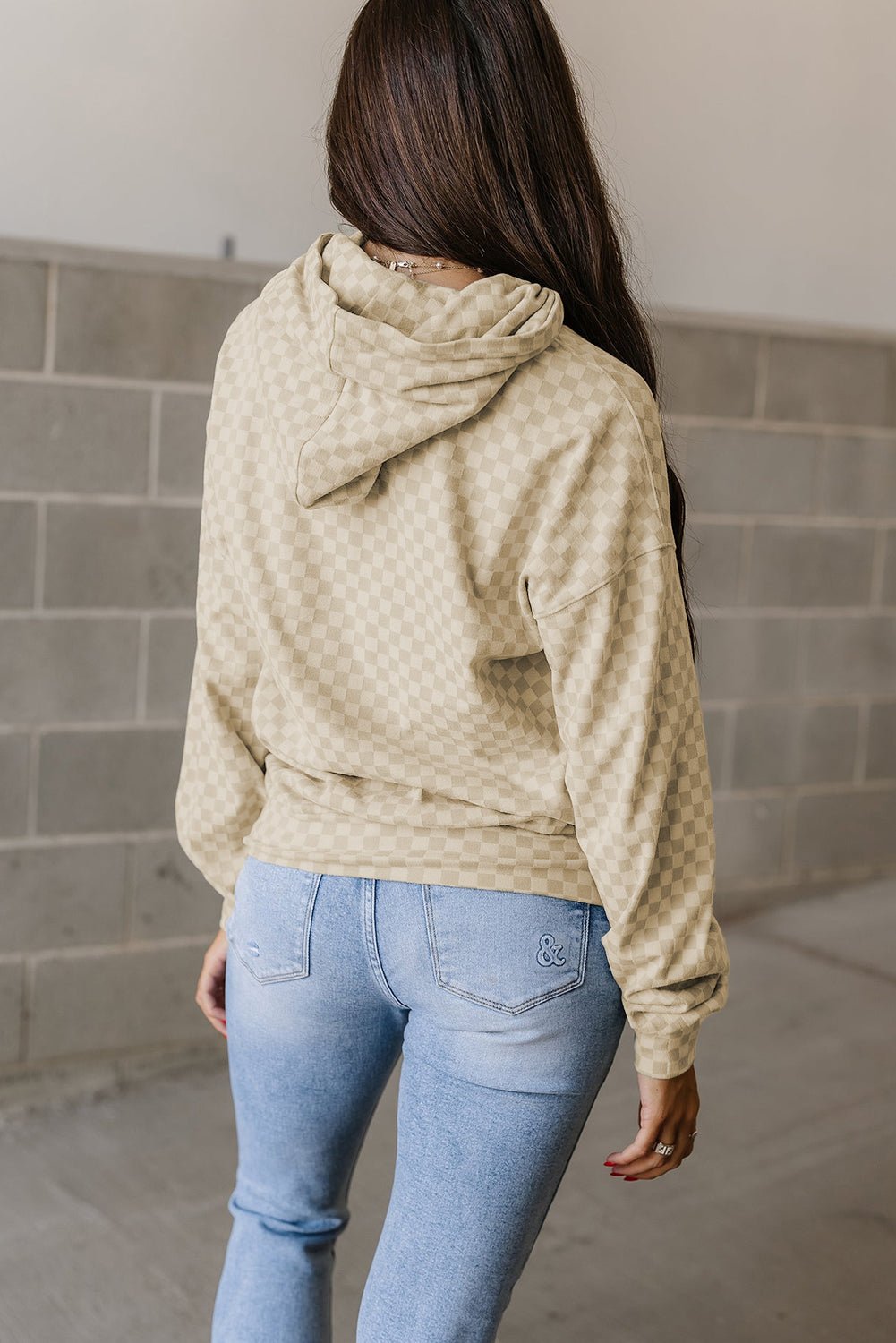 Khaki Checkered Kangaroo Pocket Hoodie - MAD RUFFI