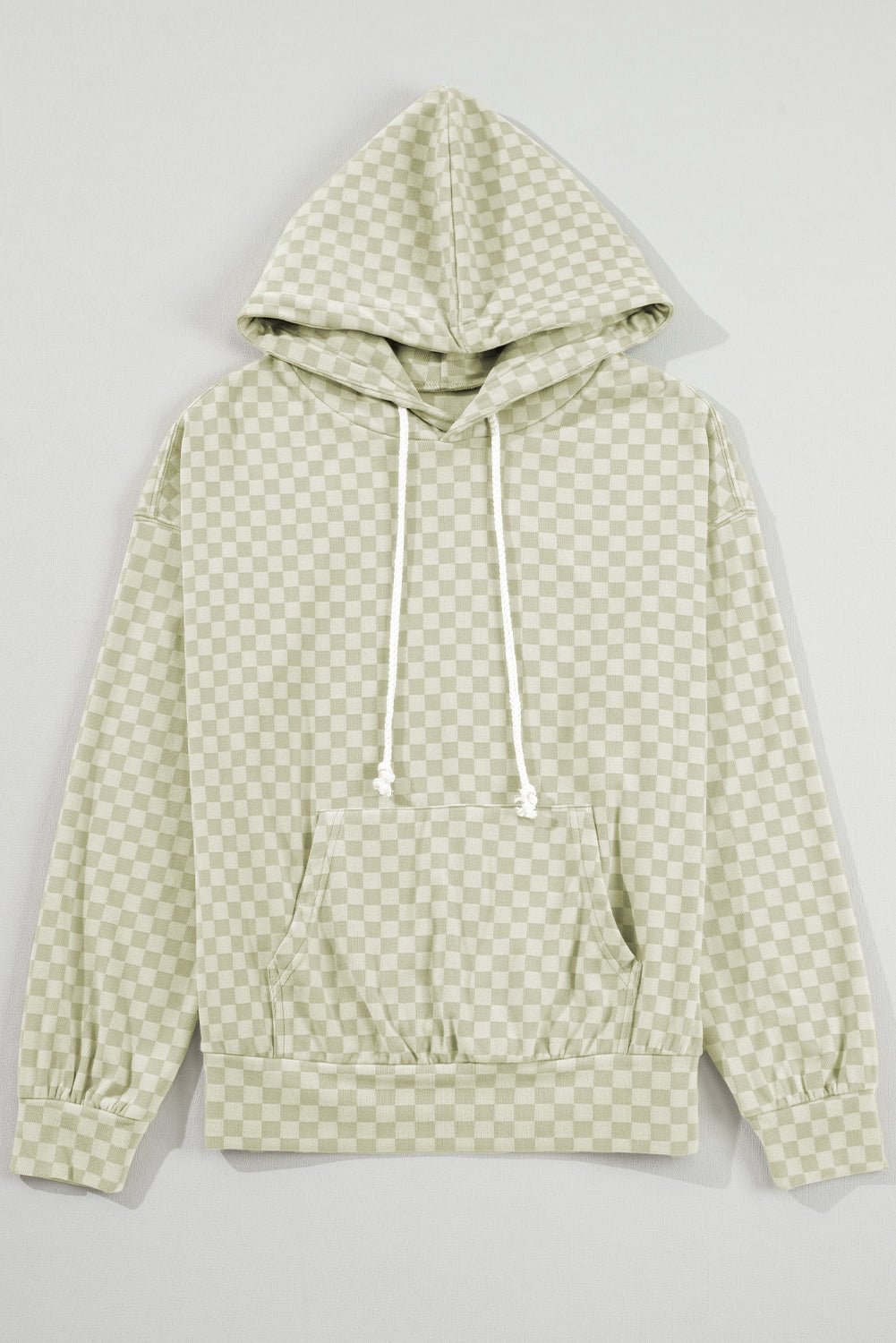 Khaki Checkered Kangaroo Pocket Hoodie - MAD RUFFI