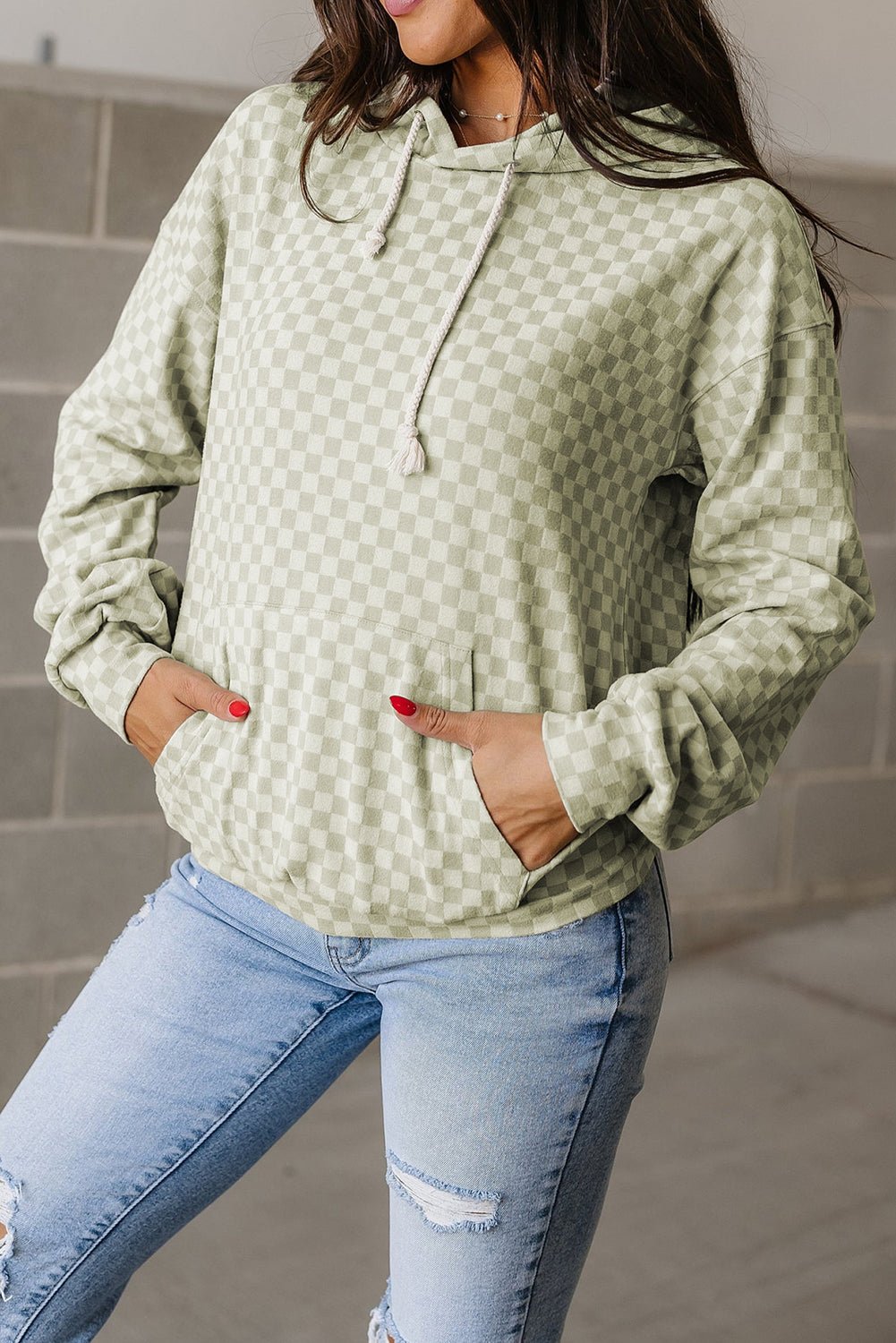 Khaki Checkered Kangaroo Pocket Hoodie - MAD RUFFI