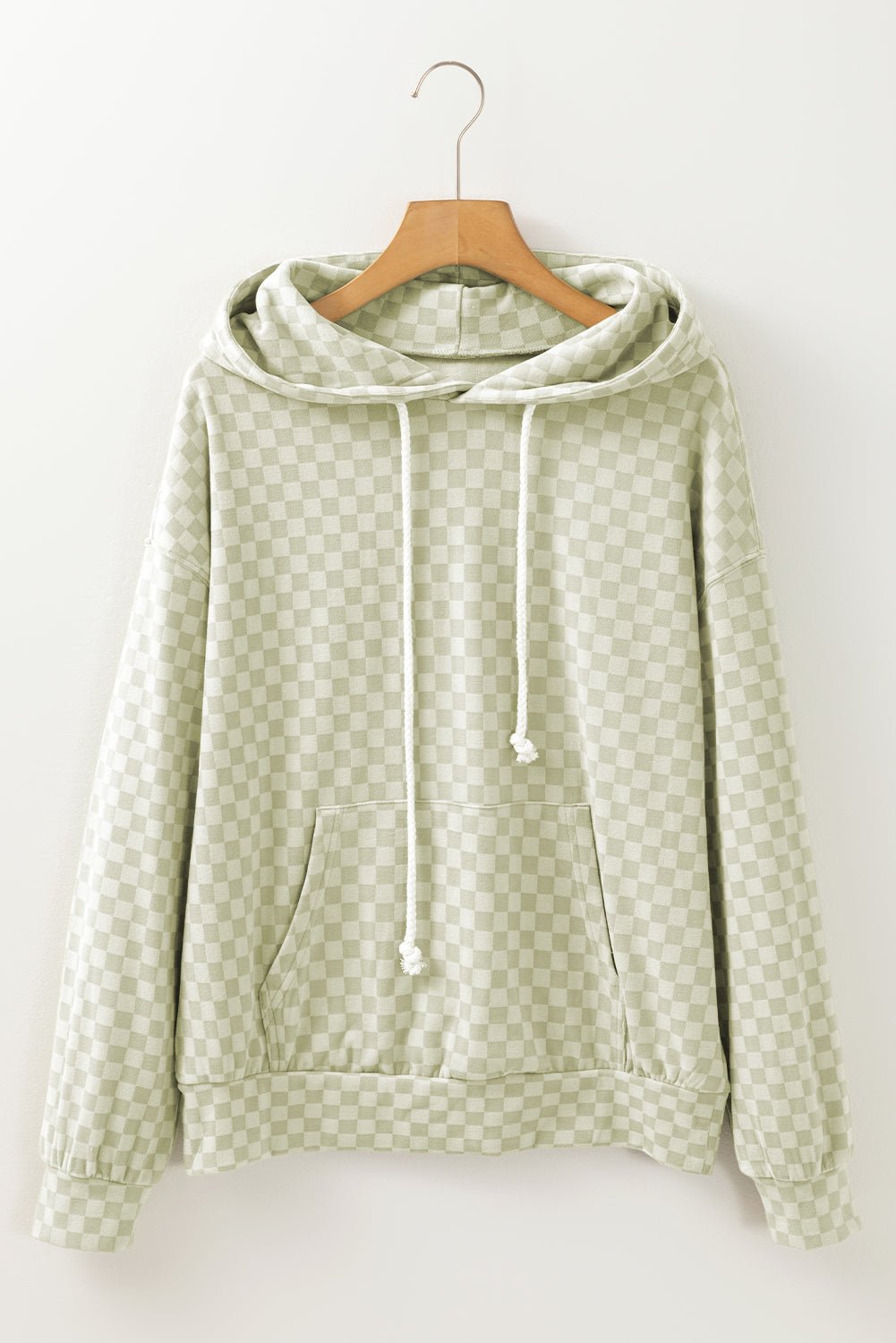 Khaki Checkered Kangaroo Pocket Hoodie - MAD RUFFI